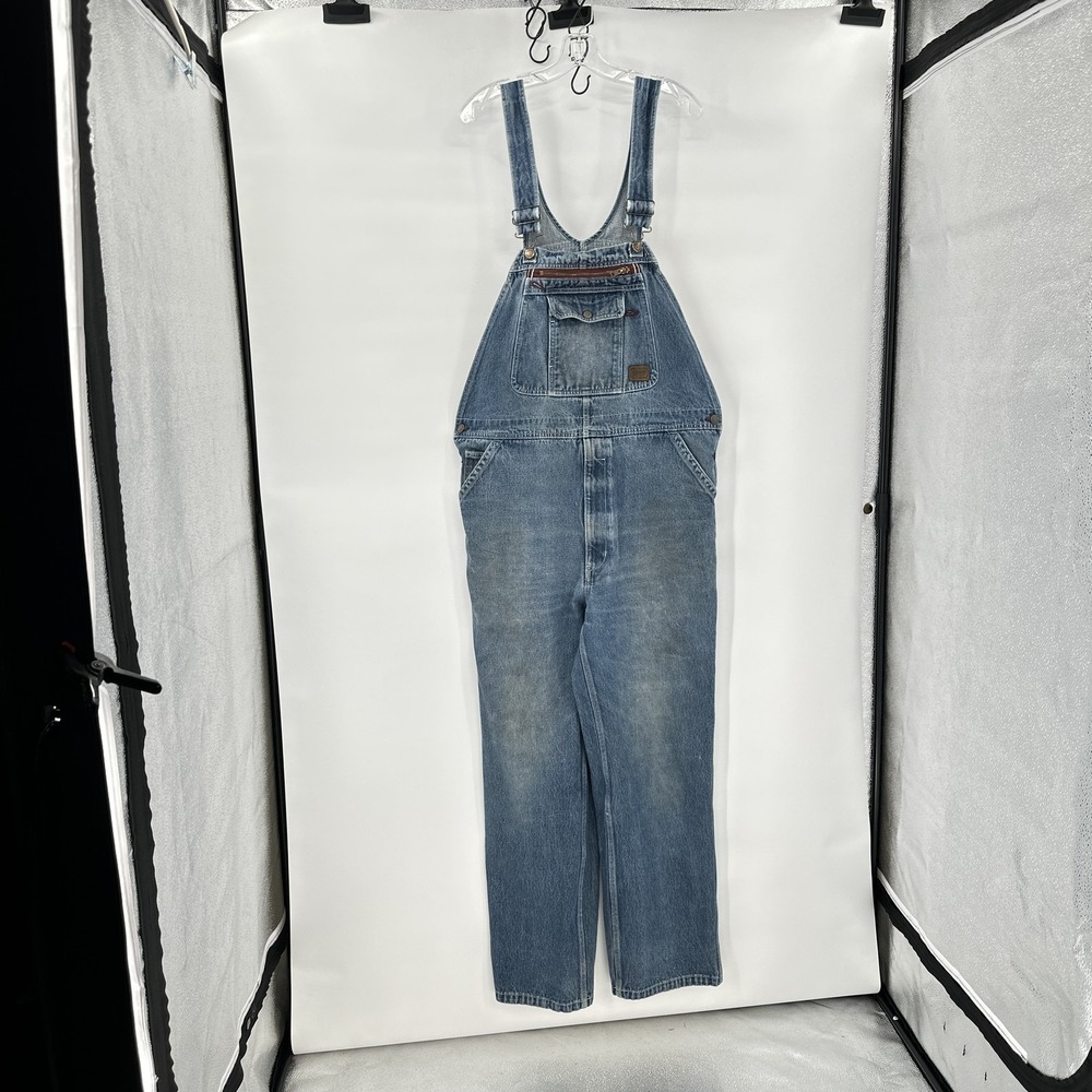 VTG Schmidt Workwear Overalls 38x32 Blue Denim Carpenter Utility Bib Distressed